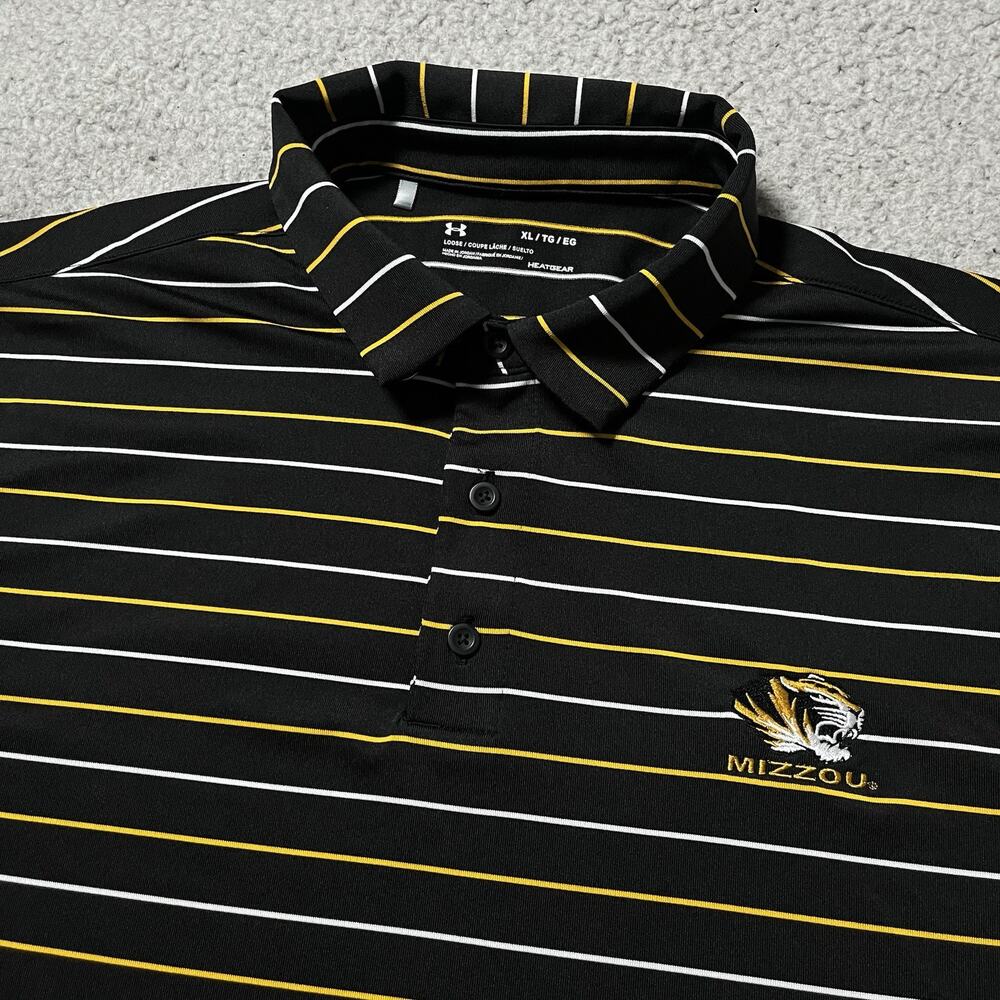 Missouri Tigers Mizzou Shirt Mens XL Under Armour Polo Striped NCAA Football